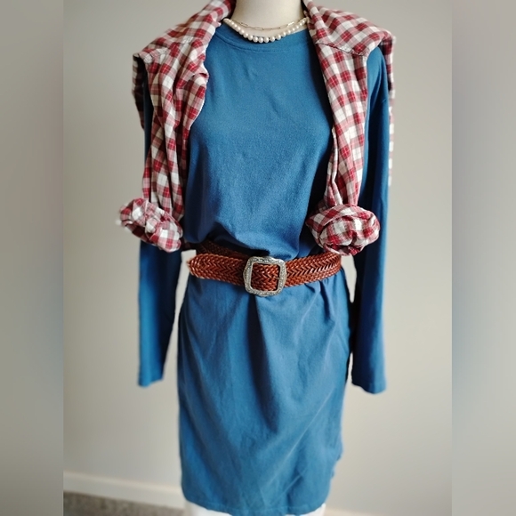 The vermont country store Dresses & Skirts - The Vermont Store Cotton Tee Dress Tunic Wedgewood Blue Long Sleeve Size Large